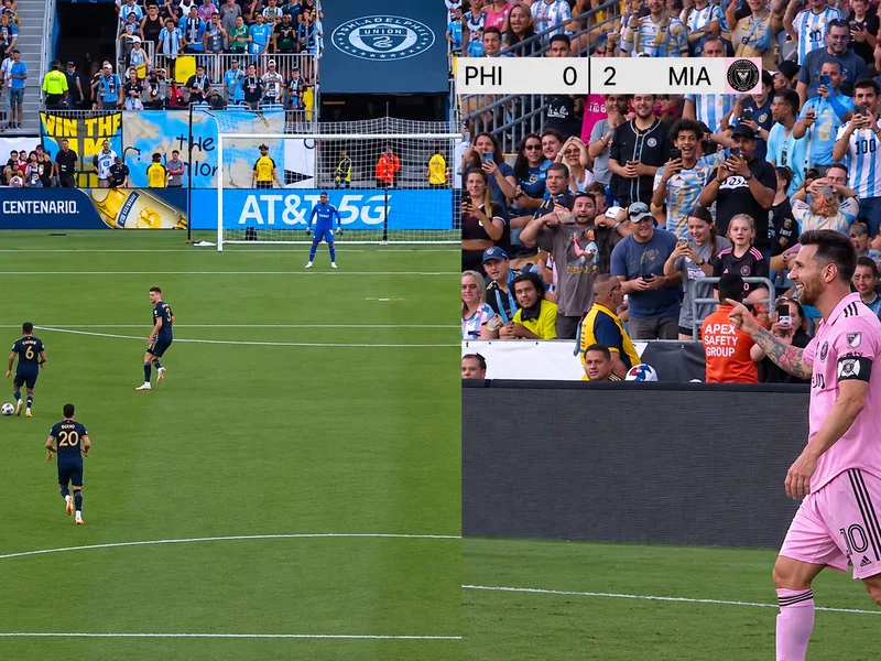 Messi sút xa hơn 32 mét vào lưới Philadelphia Union năm 2023.