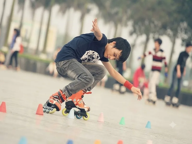 Tư thế khuỵu gối giúp người mới giữ thăng bằng khi trượt patin